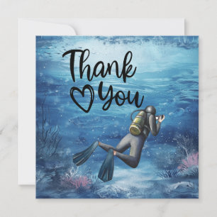 Carte De Remerciements Plongeur en scaphandre plongeant sous la mer