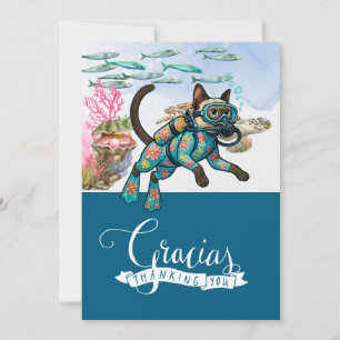 Carte De Remerciements Plongeur Sous-Marin Chat Siamois