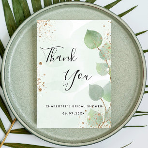 Carte De Remerciements Pluie de mariage eucalyptus verdure paillettes dor
