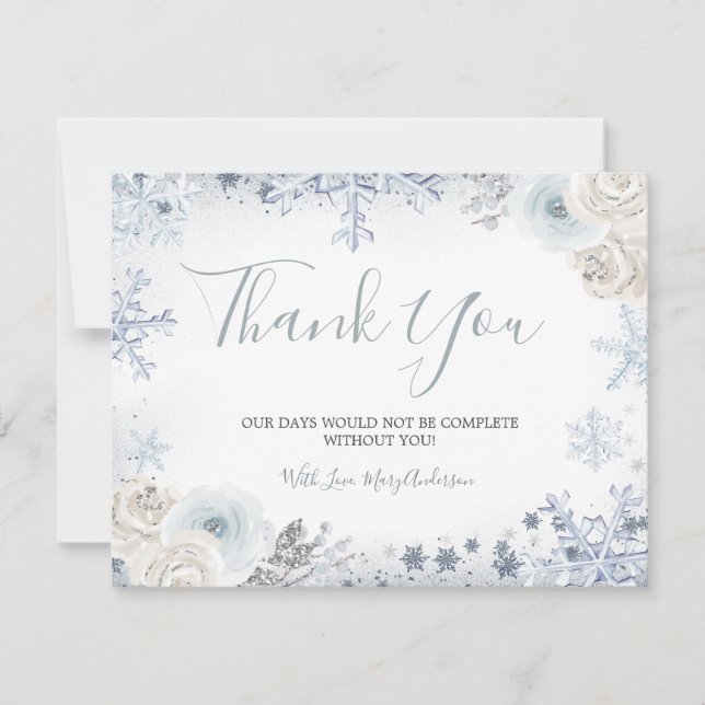 Carte De Remerciements Pluie de neige hivernale pour la fête de mariage a (Devant)