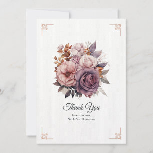 Carte De Remerciements Plum, Grey, cuivre et Dusty Rose Mariage floral