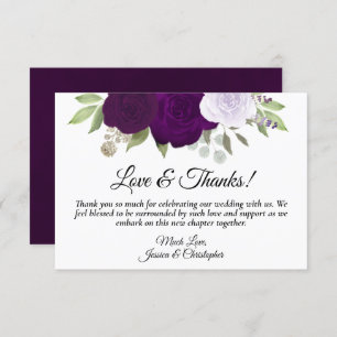 Carte De Remerciements Plum Purple & Lavender Roses Boho Mariage simple