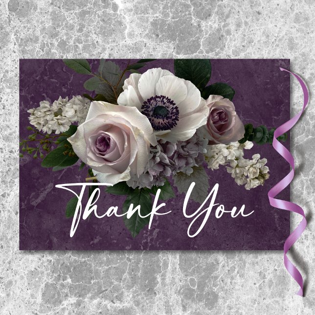Carte De Remerciements Plum violet élégant Floral moderne Mariage (Plum Purple Elegant Floral Modern Wedding Thank You Card)