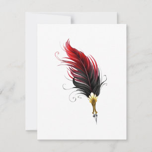 Carte De Remerciements Plume rouge avec pointe en or