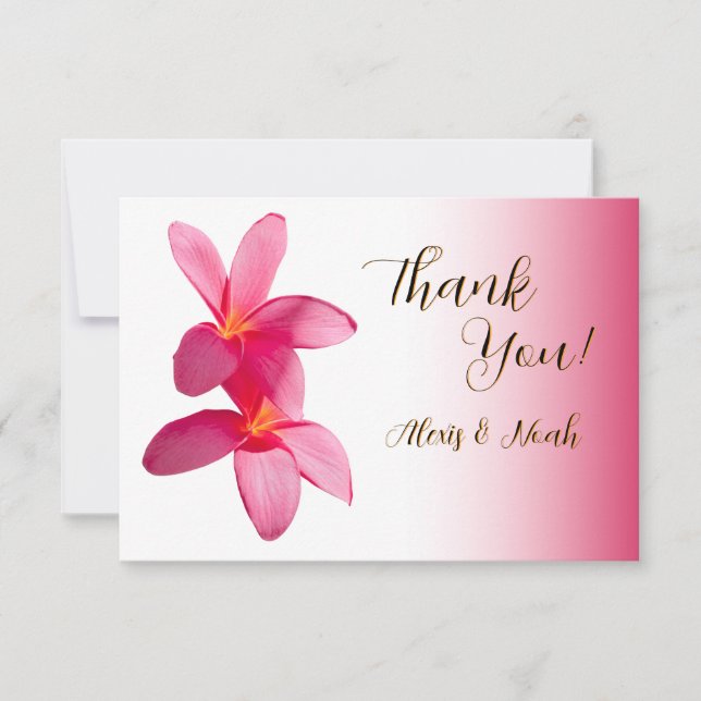 Carte De Remerciements Plumeria rose Fleurs sur rose, Floral, Mariage (Devant)