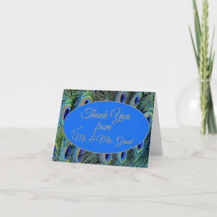 Carte De Remerciements Plumes de paon personnalisées Bleu Mariage Remerci