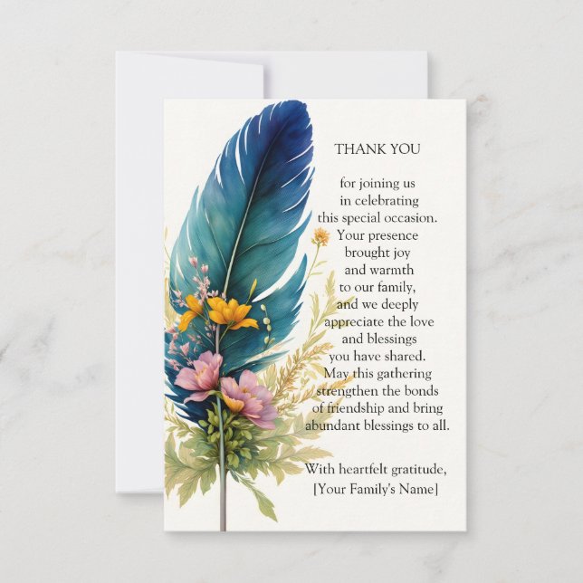 Carte De Remerciements Plumes Et Fleurs (Devant)
