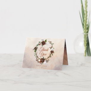 Carte De Remerciements Plumes rustiques de bois et fleurs florales