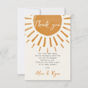Carte De Remerciements Poème de Baby Shower Boho Cute Sunshine