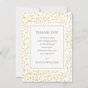 Carte De Remerciements Poème de Baby Shower Confettis Cœurs Dorés