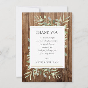Carte De Remerciements Poème de Baby Shower Feuillage de Verdure Bois Rus