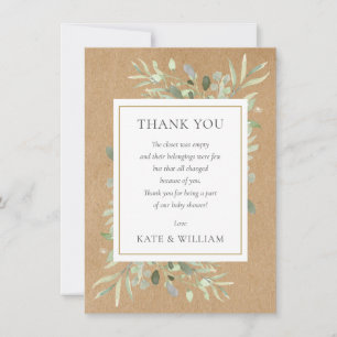 Carte De Remerciements Poème de Baby Shower Feuillage Végétal Rustique