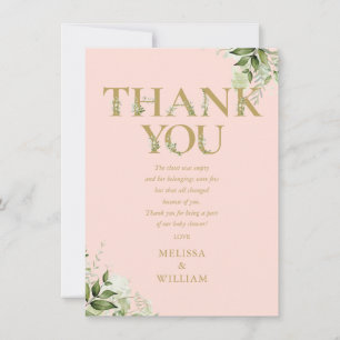 Carte De Remerciements Poème de Baby Shower Lettre de Verdure Or Rose