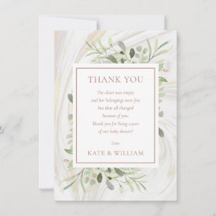 Carte De Remerciements Poème de Baby Shower Rose Gold Feuilles de printem