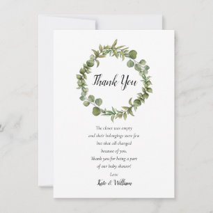 Carte De Remerciements Poème de Baby Shower sur la verdure d'eucalyptus d