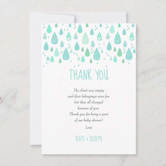 Carte De Remerciements Poème de l'Merci de Baby shower de Cute Raindrops (Devant)