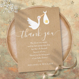 Carte De Remerciements Poème de remerciement Baby Boy Shower Stork Rustiq