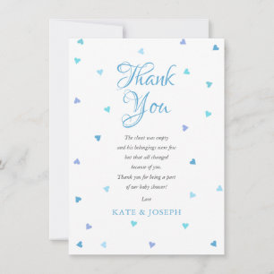 Carte De Remerciements Poème de remerciement Baby Shower Cœurs d'amour bl