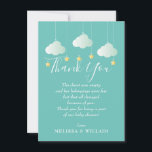 Carte De Remerciements Poème Twinkle Twinkle Little Star<br><div class="desc">Carte de remerciement Twinkle twinkle little star,  avec un remerciement en écriture blanche,  un poème et vos noms,  avec de mignons nuages verts menthe et des étoiles dorées sur des ficelles. Une façon parfaite de dire merci ! Conçu par Thisisnotme©</div>