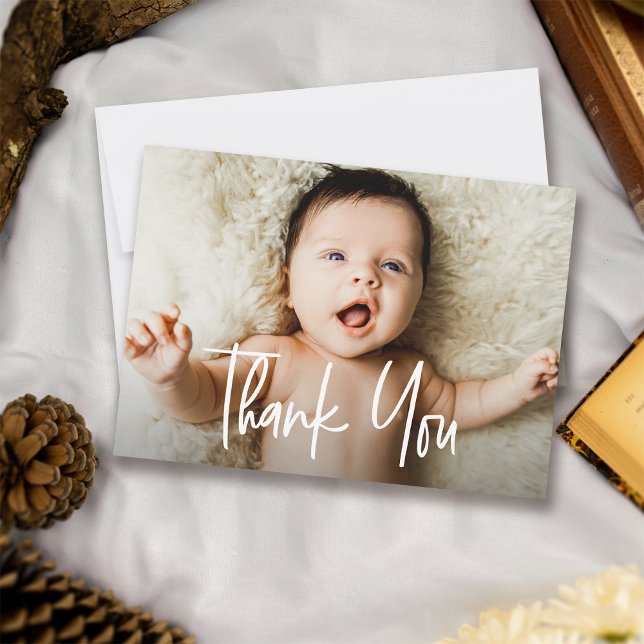 Carte De Remerciements Poignette petit Baby shower photo personnalisé (Small baby thank you horizontal photo cards)