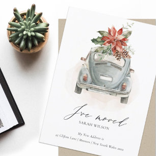 Carte De Remerciements Poinsettia Floral Voiture de Noël J'ai Moved Card