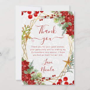 Carte De Remerciements Poinsettia rouge et baies Fleurs d'hiver pour Quin