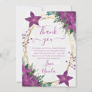 Carte De Remerciements Poinsettia Violet Élégant Fête Douce des 16 ans d'