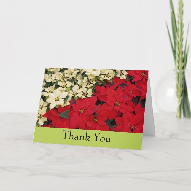 Carte De Remerciements Poinsettias blanches et rouges I Holiday Floral (Devant)