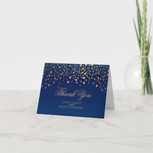 Carte De Remerciements Points de confettis dorés élégants   Bleu marine