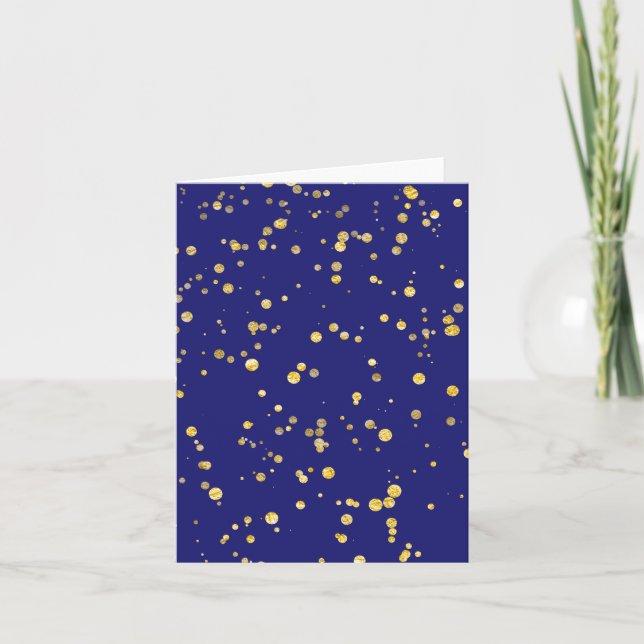 Carte De Remerciements Points de confettis dorés sur fond bleu minuit  (Devant)