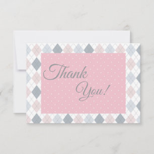 Carte De Remerciements Points de tricot à carreaux argyle gris rose - Bab