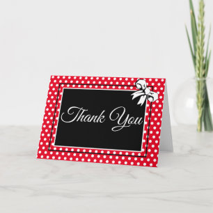 Carte De Remerciements Points et Rubans Fête de Mariage Rouge et Blanc