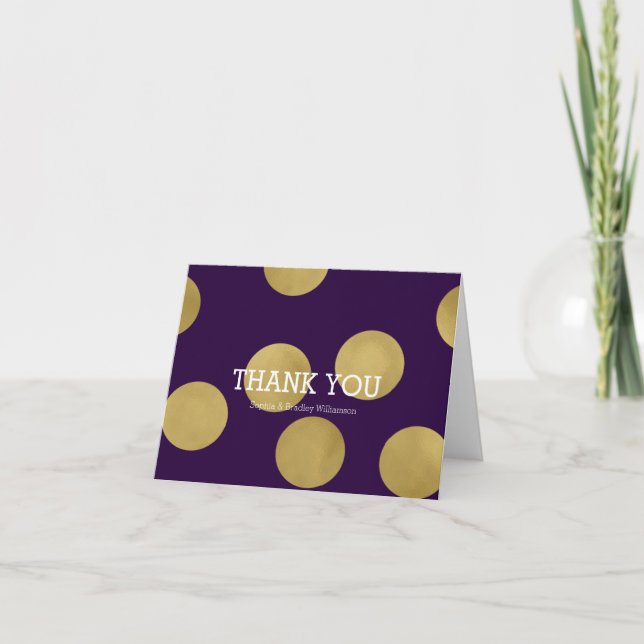 Carte De Remerciements Points Gold Glitz et Purple (Devant)