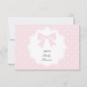 Carte De Remerciements Pois classique Baby Pink Bow Girl Baby shower