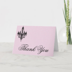 Carte De Remerciements Pois roses et lustre noir