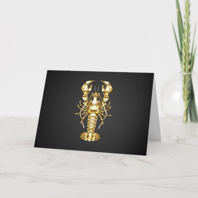 Carte De Remerciements Poisson à langouste polygonale dorée sur noir (Devant)