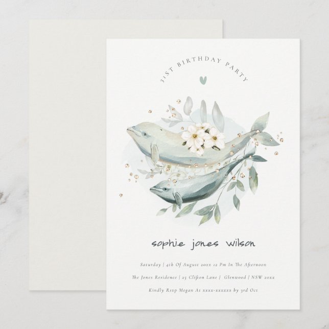 Carte De Remerciements Poisson Floral sous-marin N'importe quel âge Invit (Devant / Derrière)