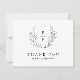 Carte De Remerciements Poitrine monogramme en fleurs de cerise Élégante