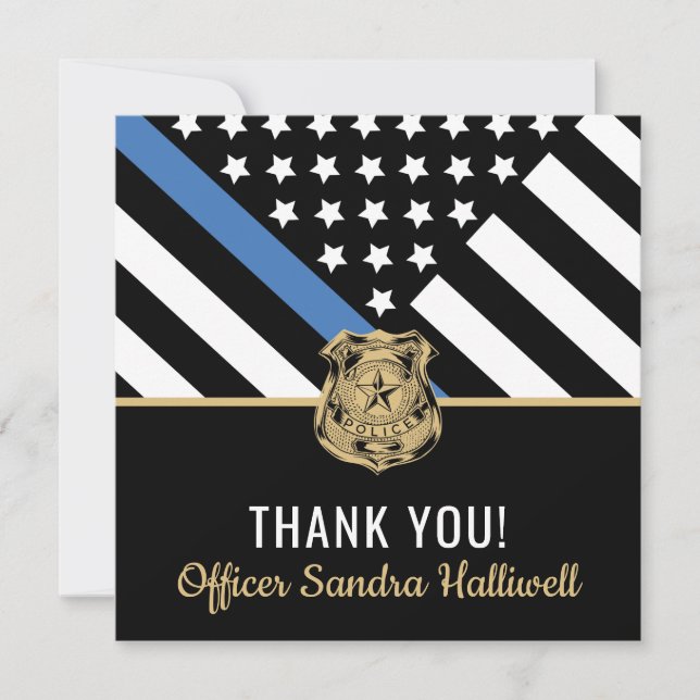 Carte De Remerciements Police Blue Line American Flag Premier répondant (Devant)