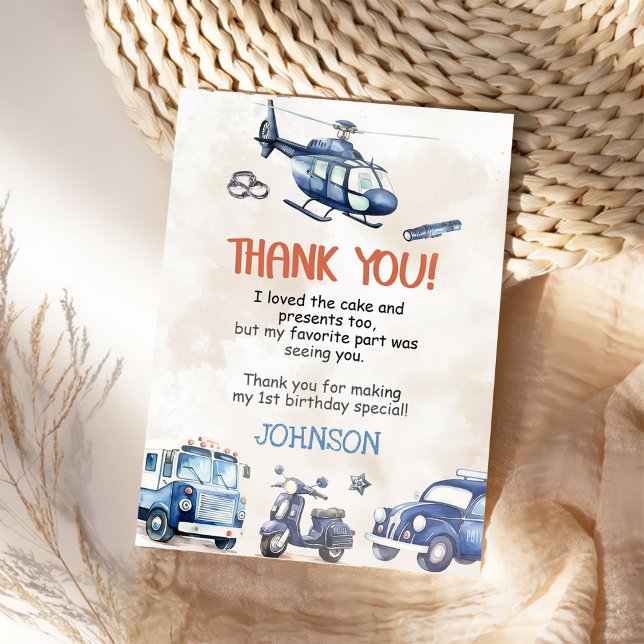 Carte De Remerciements Police Boy 1er anniversaire fête (Créateur téléchargé)