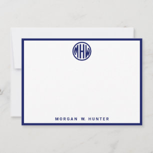 Carte De Remerciements Police de monogramme cercle Navy blanc fond DIY BG