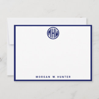Carte De Remerciements Police de monogramme cercle Navy blanc fond DIY BG