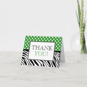 Carte De Remerciements Polka Dot Green & Zebra Print Thank You Card