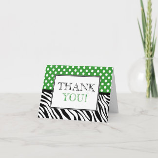 Carte De Remerciements Polka Dot Green & Zebra Print Thank You Card