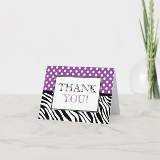 Carte De Remerciements Polka Dot Purple & Zebra Print Thank You Card