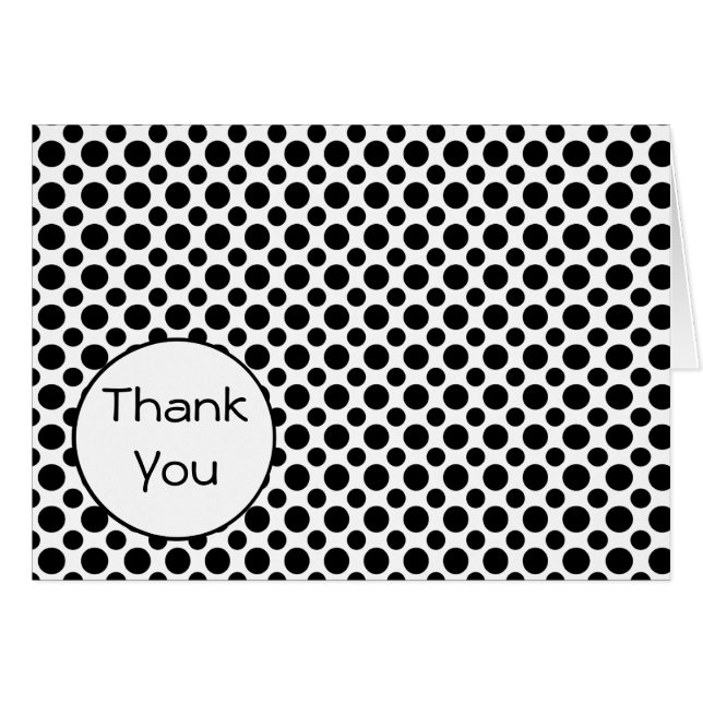 Carte de remerciements Polka-Dots noir (Devant Horizontal)