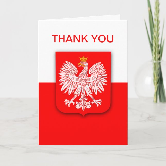 Carte De Remerciements Pologne Polska Drapeau polonais Aigle blanc rouge (Devant)