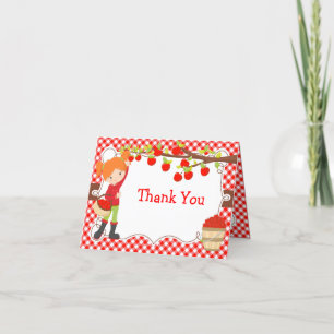 Carte De Remerciements Pomme cueillir les cheveux rouges Fête d'anniversa