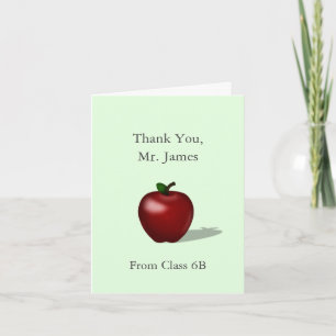 Carte De Remerciements Pomme Rouge "Merci Professeur" École Personnalisée