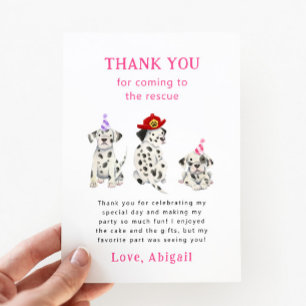 Carte De Remerciements Pompier Dalmatiens fête d'anniversaire rose